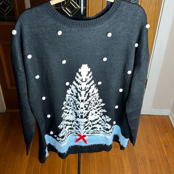 Notations Christmas Tree Ugly Sweater Nwt PlusSize 1X Navy Blue - Picture 2 of 5